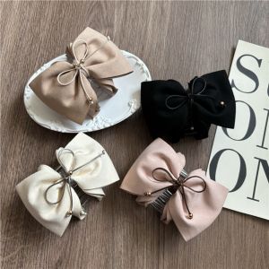 ELLIER Vintage Suede Bow Crab Clip Elegant Non-slip Bowknot Tassels Hair Clip Fashion Jewelry Chamois Hair Claw Beach