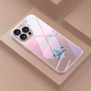 Pink Sky Beach Turtle Tempered Glass Phone Case Suitable for iPhone 17 16 15 14 13 12 11 Pro/Max/Plus Anti Drop and Anti Shock