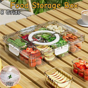 DewyBabe Food Storage Box with Sealed Lid and Handle Transparent 8 Compartment Refrigerator Organizer