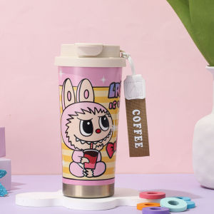 B.LIVEM 500ml 304 สแตนเลสถ้วยความร้อนความจุขนาดใหญ่ถ้วยฟางถ้วยฉนวนกันความจุขนาดใหญ่แก้วเก็บเย็นน่ารักของขวัญวันเกิดและของขวัญกลับไปโรงเรียนlabubu