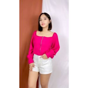 BRIEE - BLOUSE CROP ZIPPER / ZIPPER LENGAN BALON