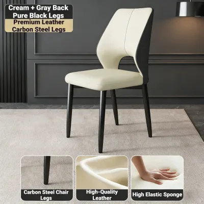 LALA Dining Chair PU leather waterproof Stain-resistant Sponge Latex Pad Household Backrest Chair Multi-functional Iron Chair Legs Living Room
