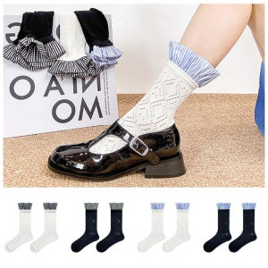 ROB TOY Lưới Tất Ruffle Mỏng Phong cách ballet Tất ngắn Thời trang Hàn Quốc Ống giữa Tất Cotton JK Mùa xuân mùa hè