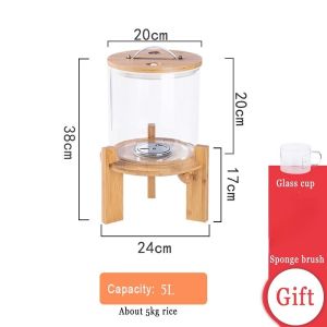 5L 8L Glass rice dispenser Rice jar storage Container canister used for rice made of wood 5kg 10kg Glass rice storage Baloo bambo