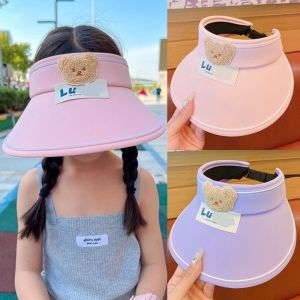 HI MIA Shading Hat Bear Empty Top Hat Anti-UV Sun Hat Korean Style Cartoon Sunshade Hat Solid Color No Top Beach Hat Childrens Visor Hat Kid