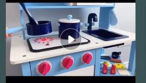 KiddieStore Wooden Kitchen with Fridge Playset Kid Pretend Play Set Cooking Toy with utensils. Electric sounds and light effect