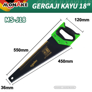 MONAKE Gergaji Potong Kayu 18inch Mata Original Germany Tangan Graji Geraji Potong Belah Schlieper Handsaw Untuk Kayu / Triplek / Pipa PVC / Gypsum MS-J18