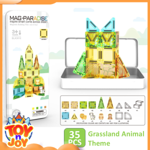 [Toy N Joy] Themed Mini Magnetic Tiles 3.75cm Colorful Educational Toy for Kids Portable and Easy to Carry Screen-Free Entertainment Supports STEM Learning