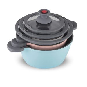 8 Pcs Cookware Set Stackable Dutch Oven Cast Aluminum Stock pots with Glass Lid Non-Stick Stew Pot with Suction knobs Stovetop