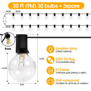 Outdoor String Lights30FT Globe Patio Lighting G40 Bulbs Waterproof Shatterproof for Backyard Garden Porch Christmas Party