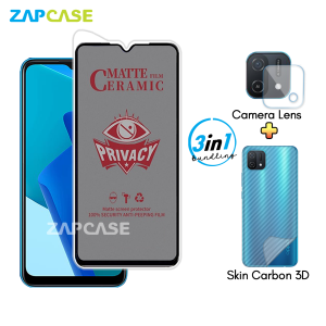 Paket 3in1 Anti Gores Layar Privasi Oppo A16e A16k Free Tempered Glass Camera dan Skin Carbon