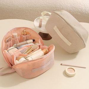 NO4 PANDA Portable Mesh Makeup Bag Large Capacity Hand-held Toiletry Organizer Bag Multipurpose Visible Cosmetic Bag Travel Use