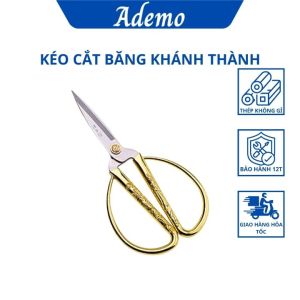 Kéo văn phòng kéo cắt vải băng khánh thành cán kim loại màu vàng in hình Rồng Phụng - Ademo