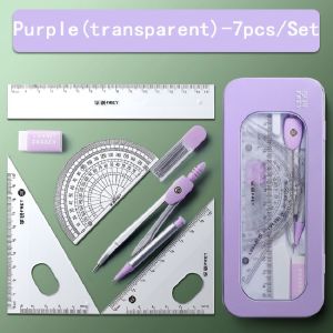 Iron Box Compass Ruler Set 7Pcs/Set Triangle Ruler Compass Protractor Special Learning Stationery
