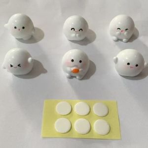 6PCS Cute White Resin Figures Round Craft Ornaments for Car Home Decor