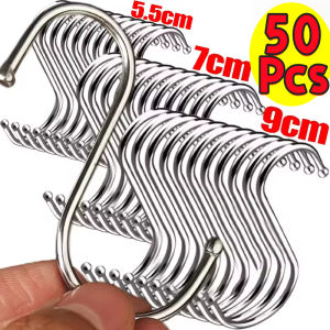 【50Pcs】Large Stainless Steel Metal S-Shaped Hooks Multi-Purpose 3 Sizes Clothing Hanging Hooks