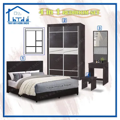 (Only KL & Selangor Area )Queen Size 4 In 1 Bedroom Set/4 FT Sliding Wardrobe/Dressing Set##Set Bilik Bajet##Set Murah