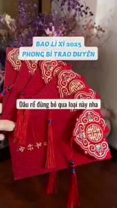 Bao lì xì tết 2026 lì xì song hỷ bê tráp cưới ép kim vàng sang trọng kèm dây tua rua cao cấp