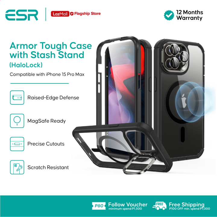 ESR Armor Tough Case with Stash Stand (HaloLock), Compatible with iPhone 15  Series, Clear Black Lazada PH