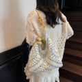 MILDPETAL Dung lượng lớn Túi cói Khoét rỗng Bohemian Túi đeo vai Thường ngày Túi xách đi biển cho kỳ nghỉ ở bãi biển. 