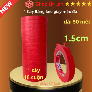 Băng keo giấy màu đỏ rộng 1.5cm dài 50 mét lõi giấy 3mm 1 cây 18 cuộn giá tại xưởng