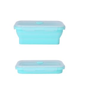 HOUCHU Rectangle Collapsible Silicone Food Container with Lid High Temperature Resistance Food Storage Box Foldable Microwavable Lunch Box Outdoor