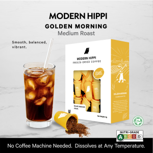 Modern Hippi Freeze Dried Coffee Golden Morning | Medium Roast | 24 Cups | Instant Coffee | 100% Specialty Arabica Beans | No Preservatives | No Sugar | No Machine Needed | Coffee Made Easy