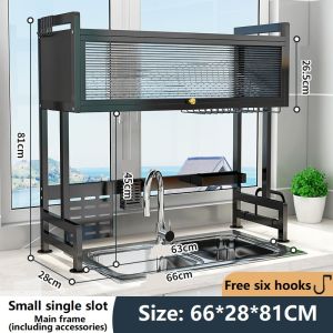 Kitchen Organizer Rack BIG Size Adjustable 3-Tier Rack Dish Rack Dish Cabinet Rack With Cover Plate Drying Storage Kitchen Organizer Stainless Steel Dish Drainer Plate Drying Storage Shelf