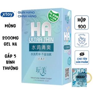 Bao Cao Su HA Ultra Thin hộp 100 cái siêu mỏng nhiều gel bcs gia đình nhà nghỉ nội địa trung quốc