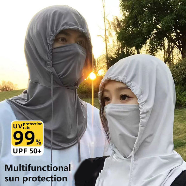 Balaclava Hoodie Hat Headscarf Full Face Mask Ice Silk Sunscreen Cap UV Resistant Outdoor Hat With Mask Riding Hat Cooling Shawl Arm Sleeve | Lazada PH