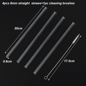 BUENOO 4pcs/set Kitchen Drinking Wedding Clean Brush Reusable Straight Tube Glass Straws
