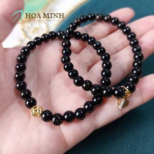 Vòng tay phong thủy vòng đôi 2 chiếc vòng đá Mã Não 6 li phối charm kim tiền ngôi sao trái tim xinh xắn | Hoa Minh Gem