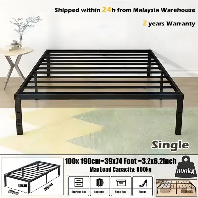 GOLD Metal Bed with Matress Frame Headboard-Free Single/Queen/King Iron Katil Besi Hybrid Metal Platform or Terrace House金屬床架