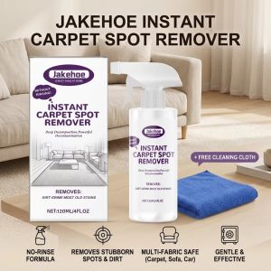 JAKEHOE Instant Carpet Spot Remover Spray Fast Decompose Oil Stains Grime Removes Odors No-Rinse Household Fabric Stain Cleaner 120ML Boxed