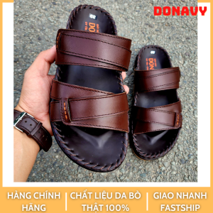 Dép quai ngang nam da bò cao cấp 02 lớp da mềm mại donavydela kiểu 02 quai kép may Handmade quai và đế rất chắc chắn D.DELA