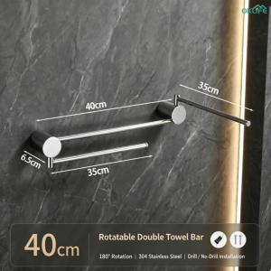 [OKLIFE. SG]Stainless Steel 180° Rotating Towel Rack Wall Mount Double Bar Towel Holder for Bathroom Kitchen