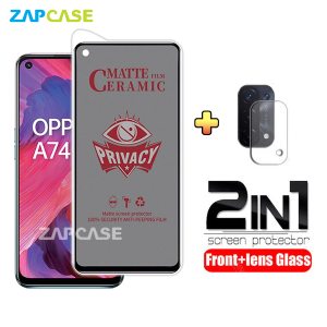 PAKET 2in1 Anti Gores Layar Privacy Oppo A74 5G Free Tempered Glass Camera Lens