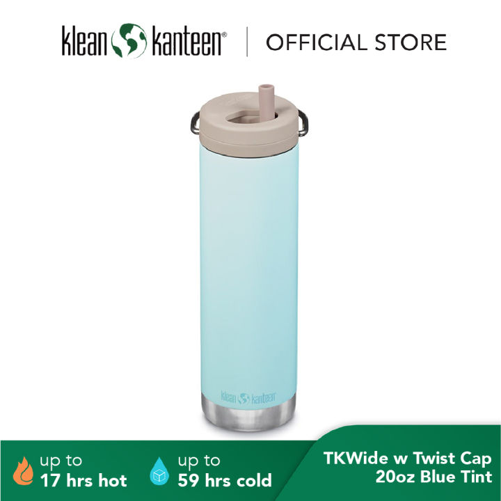 Klean Kanteen TKWide Insulated Stainless Steel Tumbler with Twist Cap, Wide Mouth 20oz Blue Tint