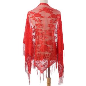 Fashionable Lace Triangular Scarf Shawl Wrap with Tassels Sunproof Shoulder Wrap for Women Daily Wear and Evening Party