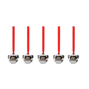 MAOMEI 5pcs Ruộng đỏ Chuông treo Giáng sinh Chữ cái kim loại Bạc Chuông cây thông Noel Quà tặng Giáng sinh Làm thủ công Đồ trang trí cây Giáng sinh Trang trí sân vườn