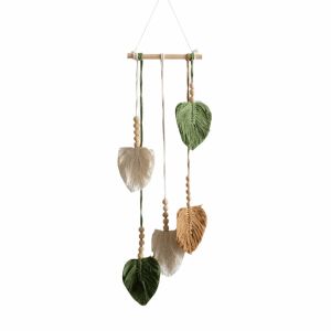 BAGUO Tua rua Trang trí tường phong cách Bohemian Sợi dệt Làm thủ công Thảm dệt tay Cổ điển Hạt gỗ Thảm treo tường hình lá cây Trang trí nhà cửa