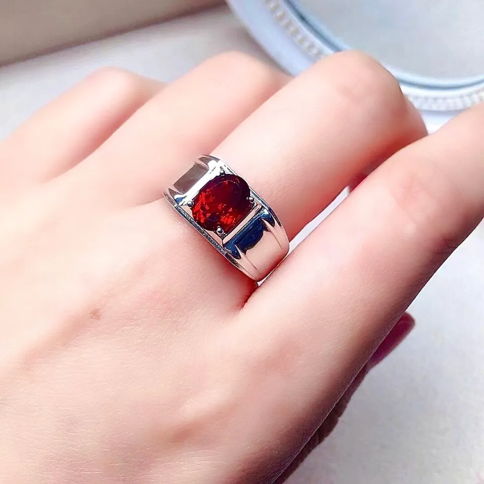 Uenjoyment 2ct Natural Garnet Stone Men Ring Wear Garnet Silver Ring for  Man 925 Silver Real Gems Stone Ring garnet ring for men garnet ring men  Mens