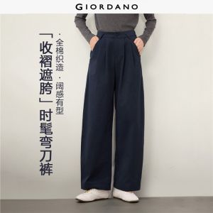 Giordano Beau Monde Women Pleated half elastic waist cotton barrel pants Free Shipping 13416713
