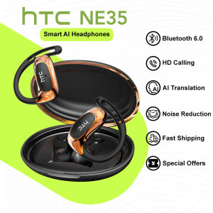 HTC NE35 AI Translator Earbud Wireless Bluetooth Earphone Smart Real-Time Translation Open Ear Earphone With 360° Surround Sound Fast Charger Comfortable To Wear Sport Headset With Mic IPX5 Waterproof Bluetooth 6.0 48H Battery Life