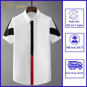 Áo sơ mi Áo sơ mi nam cộc tay phối màu trang nhã sang chảnh chất liệu mềm mịn mát N28