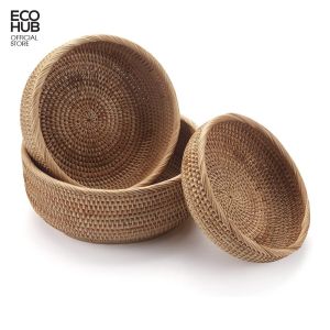 Giỏ mây tròn ECOHUB bộ 3 size đựng đồ  Rổ mây trang trí không bị mốc tiện dụng (Hàng xk) | EH065