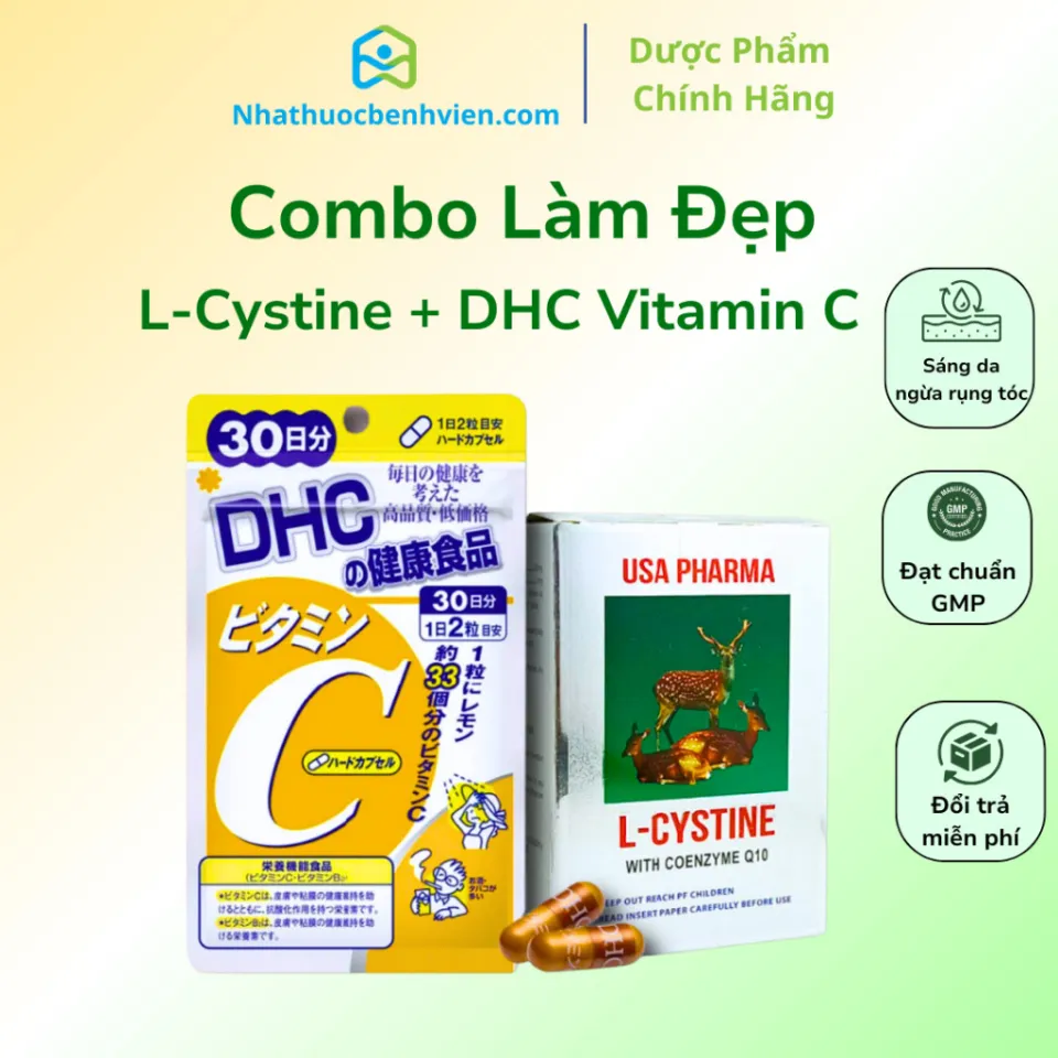 kết hợp glutathione và l-cystine và vitamin c Combo L cystine DHC làm trắng da, chống lão hóa, khỏe tóc móng, ngăn ngừa dầu mụn Chọn L-cystine hay chọn Glutathione