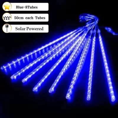 Solar Christmas Lights Outdoor Meteor Shower Lights 8 Tube 288 LED Falling Rain Lights Snow Falling Icicle Cascading Lights for Xmas Tree Halloween Decoration Wedding Party