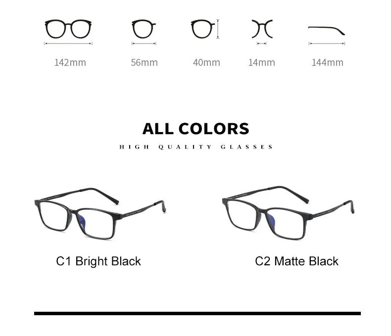 Coyee TR Ultralight Square Transition Reading Glasses - +0.25 To +4.00 Magnification, Unisex