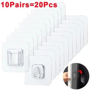 YESPERY 10 Pairs Strong Sticky Hung Double Sided Buckle Hook Transparent Adhesive Wall Hooks Remote Control Plug Socket Holder
